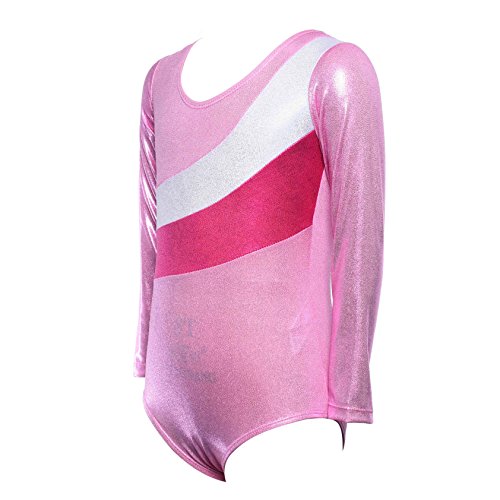 Wah Na Toddler Girls One Piece White Gymnastics Leotards For 6x,6Y-7Y,Pink