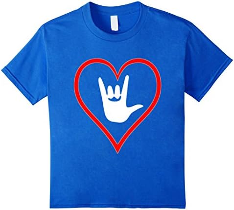 Kids American Sign Language (ASL) I love you Tshirt gift 12 Royal Blue
