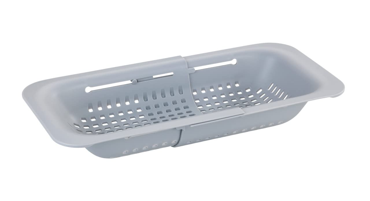 WENKO Sivo Sink Strainer Light Grey Ideal for Washing Fruit and Vegetables, lightgrey, 36,5-50 x 7 x 20 cm