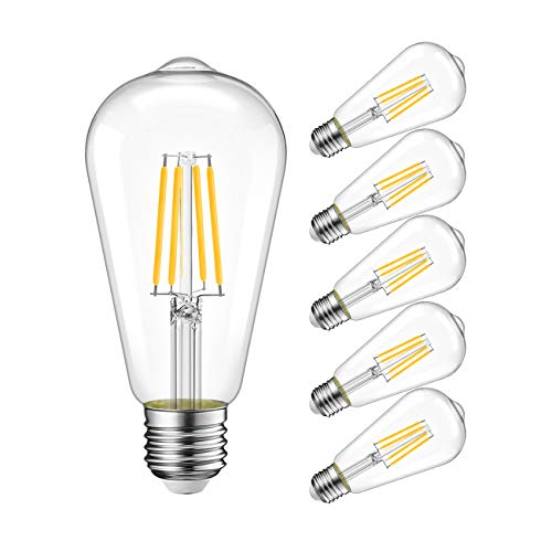 LVWIT Edison Light Bulbs LED, Dimmable 7W (60W Equivalent), ST64 Vintage Filament Light Bulb, 800 Lumens 3000K Soft White, E26 Medium Screw Base, UL-Listed, 6 Pack