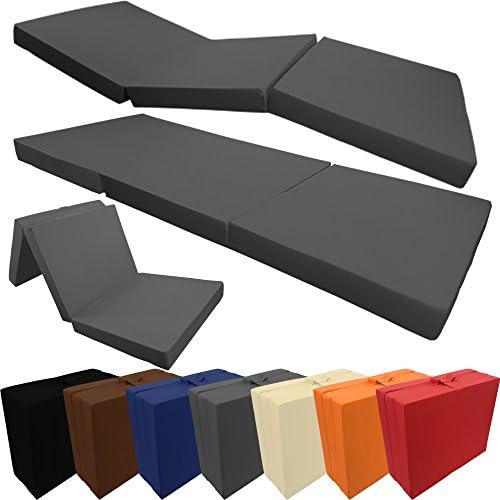 Folding guest Mattress with microfibre cover - Fold-up mattress for guests or sleepovers , Colour:Anthracite, Size:190 x 60 x 7 cm