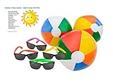 Pool Party Favors/Supplies for 12 - 12 Multi-Colored Inflatable Beach Balls (10 inches tall), 12 Neon Toy Sunglasses, and Outdoor Party Game Ideas, Total 25 pieces