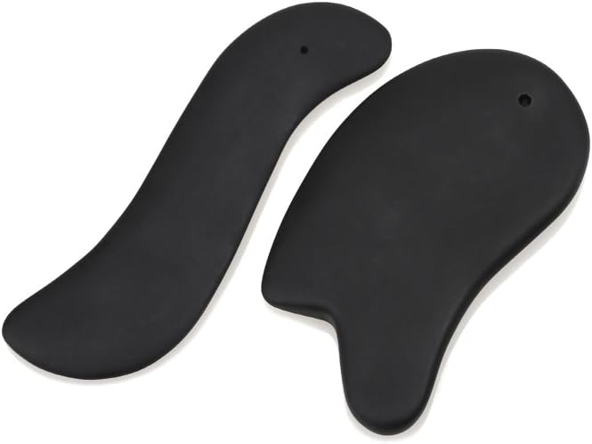 Windfulogo 2 Pcs Guasha Massage Board Scraping Tool Natural Bian Stone for Graston SPA Acupuncture Therapy Black