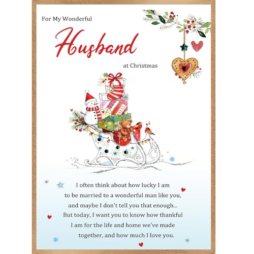 HEJOYN Christmas Card for Husband, Merry Christmas Cards & Gifts for Husband from Wife, Romantic Xmas Card from Wife