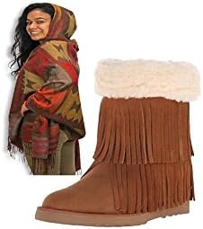 Gift Set-Hooded Blanket Poncho-Madden Girl Fringed Boots Size 7.5 B(M) US, Cognac