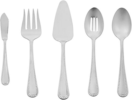 AmazonBasics 5-Piece Stainless Steel Serving Utensil Set with Pearled Edge