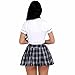 iEFiEL Women School Uniform Cosplay Set Short Sleeve Shirt with Plaid Skirt Costume White Navy M