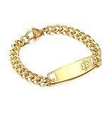 Free Engraving-Customized Stainless Steel Medical Alert ID Bracelet for Women,Gold 7.5