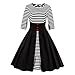 Ezcosplay Women's Vintage Striped Mid Sleeve A-line Cocktail Party Swing Dress