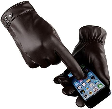 TAORE Men Thermal Winter Sports Leather Touch Screen Gloves (Brown 1)