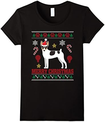 Womens Toy Fox Terrier Dog Dabbing Ugly Sweater T-Shirt Christmas Small Black