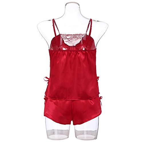 CofeeMO Women's Sexy Lace Lingerie,Plus Size Pyjamas,Thong Underwear,Two-Pieces Nightwear Set(Red，XXXL) - Thumbnail 3