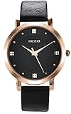 Mens Leather Watch Classic Bussiness Casual Quartz Analog Wrist Watches Simple Gold Tone Male Dress Wristwatch Black Strap Black Dial Timepiece 99 Ft Waterproof