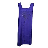 Mogul Womens Beach Dress Blue Palm Embroidered Tie Back Bohemian Hippie Chic Dresses