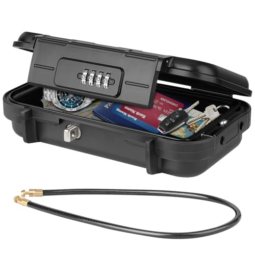 WACCET Portable Safe, Safe Safe Mini Travel Safe Safe Waterproof Anti-theft with Detachable Wire Rope, Safe for Home, Office, Hotel