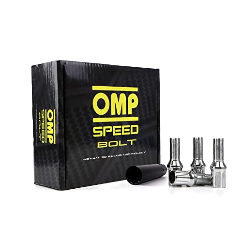 OMP SPEED Set mit 20 Radschrauben mit Metrik M14 x 1,25 Schlüssel 17/19 Gewindelänge 27 mm, Farbe Silber und Material DIN 10.9