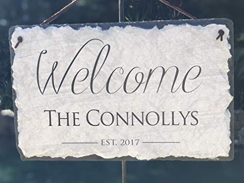Sassy Squirrel Beautifully Handcrafted and Customizable Slate Home Address Plaque (12"x8" or 16"x10") Personalized House Sign with and Hardware. Improve The Curb Appeal of Your Property (12"x8")