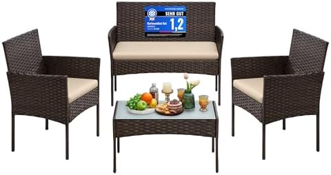 Balkonmöbel, Gartenmöbel-Set, aus PE-Polyrattan, Lounge-Set, Terrassenmöbel, Outdoor, für Terrasse, Balkon, Garten, braun-Taupe GGF004K05