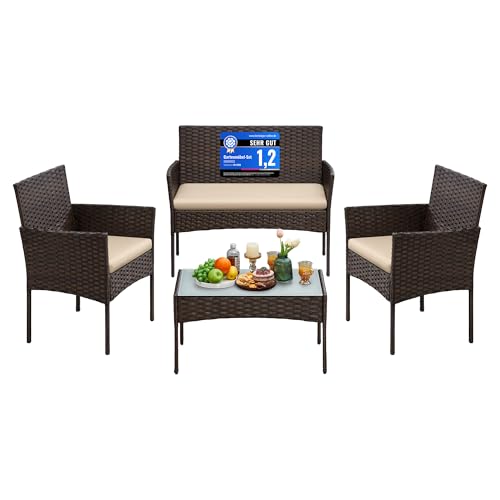 Balkonmöbel, Gartenmöbel-Set, aus PE-Polyrattan, Lounge-Set, Terrassenmöbel, Outdoor, für Terrasse, Balkon, Garten, braun-Taupe GGF004K05