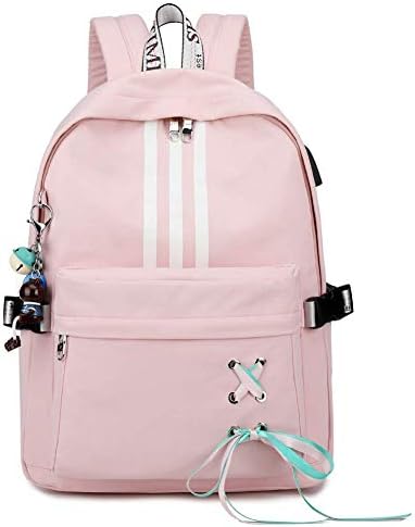 Silver Tulip Laptop Backpack College Shoulders Bags Children School Book Bags Girls Travel Canvas Backpack (Pink, Medium with USB Port)