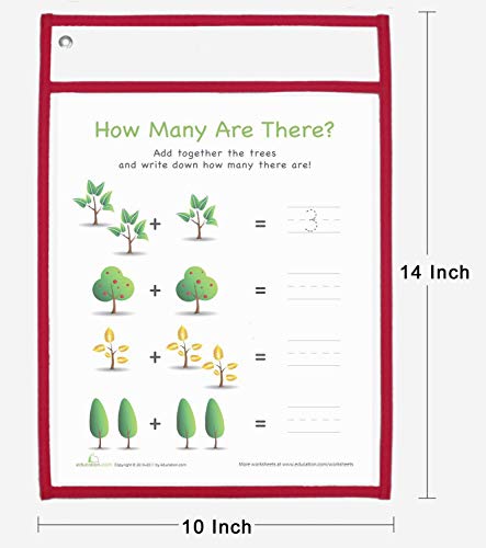 Dry Erase Pockets Reusable Plastic Paper Sleeves,9 x 12 Inches,Mixed Colors,Homeschool Supplies Clear Folders(10-Pack)