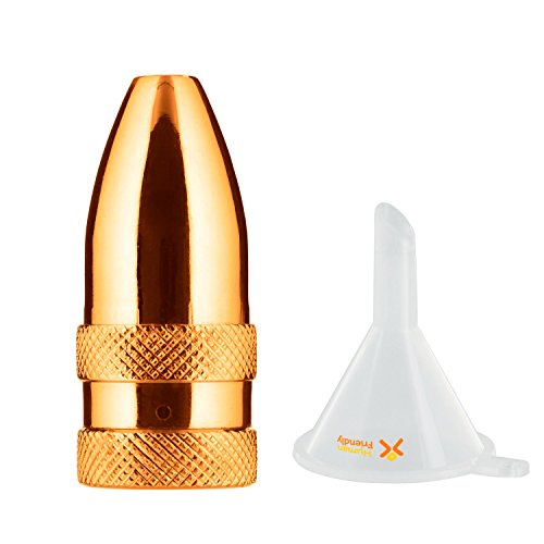 Posh Premium Orange Metal Snuff Bullet (Anodized Aluminum) w HumanFriendly Micro Funnel - Twist Nasal Sniffer