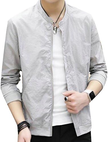 GRMO Men Thin Sun Protect Zip Pure Color Summer Stylish Jacket