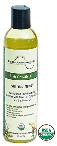 Hair Oil for Growth, Organic and Vegan, Enriched with Tea Tree, Rosemary, and a Touch of Castor Oil, Reduces Shedding, Split Ends and Hair Breakage, Great for Thick, Straight and or Curly Hair, 8oz