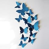 Fullkang 12 pcs Decal Butterflies 3D Mirror Wall Stickers Wall Art Home Decors (Blue)