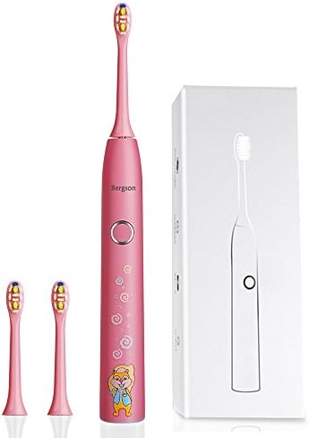 Kids Electric Toothbrush Waterproof Rechargeable Sonic Toothbrush with Two Brush Heads100 Days Use (Pink)