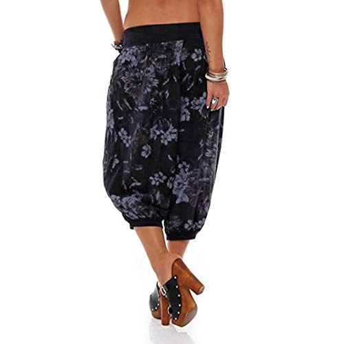 vermers Women Fashion Print Threaded Pants - Women Casual Loose Bandwidth Wide-Leg Pants Trousers(M, Black)