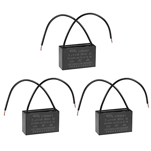 uxcell Ceiling Fan Capacitor CBB61 3uF 350V AC 2 Wires Metallized Polypropylene Film Capacitor 47x29x18mm for Electric Fan Pump Motor Generator 3Pcs: Industrial & Scientific