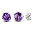 Sterling Silver Round Purple Amethyst Women's Stud Earrings 6mm 1.50 Carat Total Weight