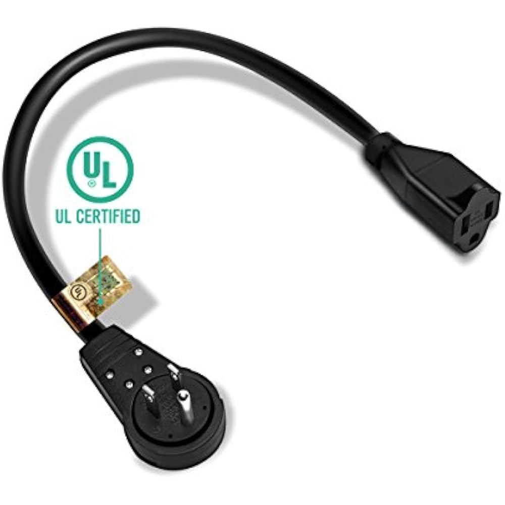 Extension Cord, 3 Prong Power 14AWG Cable 360 Degree Rotating Flat Plug