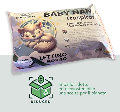 BABY WOLFY - Baby Cot Cushion 40 x 60 cm OEKO-TEX® Certified 1 2 3 4 Years 100% Cotton Anti-Dust Mite Hypoallergenic Breathable Soft for Bed Crib Stroller Nursery Made in Italy