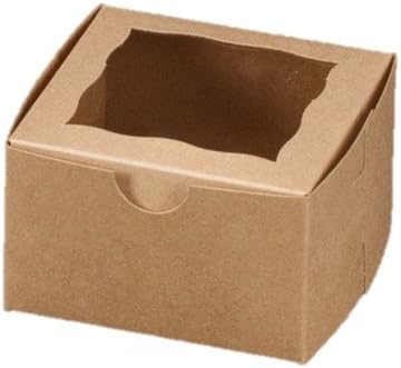 Natural Brown 100-pack Bakery Box 4x4x2.5 inch Cupcake, Cookie, Gift Boxes with Window