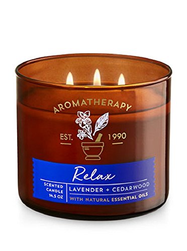 Bath & Body Works 3Wick Candle-Relax-Lavender & Cedarwood Aromatherapy Scented Candle