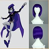 Wigsforyou®new Arrival Teen Titans Raven Cos Wig Purple Hair Girl's Straight Short 35cm Synthetic Hair Short Purple Raven Cosplay Wig