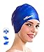 Firesara Swimming Cap for Long Hair, Silicone Swim Cap for Dreadlocks or Short Hair Unisex Premium Earmuffs for Women Men Adult Youths Keeps Hair Clean Ears Dry with Nose Clip and Ear Plugs