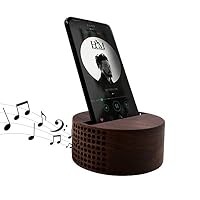 Seatrend Round Solid Walnut Wood Cell Phone Stand, Universal Phone Holder with Sound Amplifier, Portable Tabletop Phone Docking Station with Speaker, 3.85inch x 1.7inch,