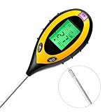Digital 4 Way Soil Moisture Sensor Meter, Soil Water Monitor, Hydrometer Soil PH Value, Soil Temperature and Sunlight Intensity Tester for Gardening, Farming, Indoor&Outdoor Use