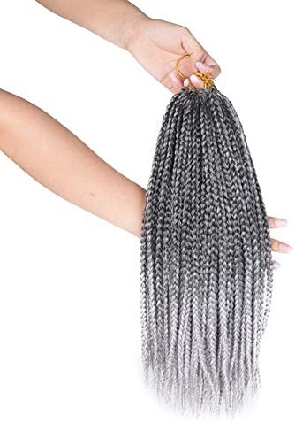 7Packs 14Inch Box Braids Crochet Braids Mambo Twist Braiding Hair 22roots Synthetic Kanekalon Jumpo Box Braids Brading Hair Extensions (14inch, TGray)