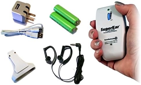 SuperEar Deluxe RECHARGEABLE Sonic Ear Personal Sound AmplifierIncreases Sound 50dB, 3 Tone Frequency Selection, Discreet Earbuds