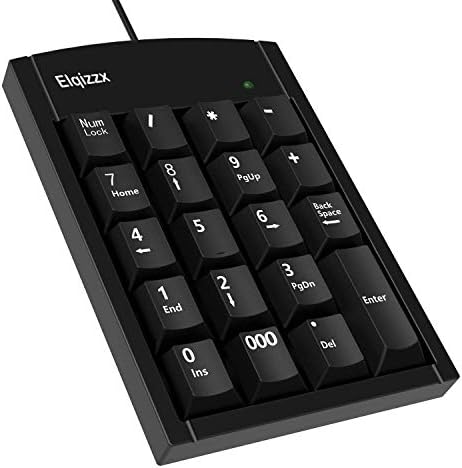 USB Numeric Keypad, Elqizzx Portable Slim Mini Number Pad for Laptop Desktop Computer PC, Full Size 19 Key with Big Print Letters - Black