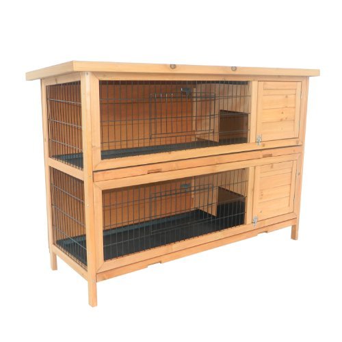 PawHut 54" Raised Compact Dual Outdoor Wooden Rabbit Hutch Small Animal