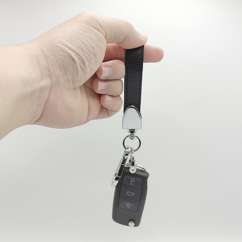 Daemson Genuine Leather Car Keychain, Universal Heavy Duty Key Fob Keychain, Car Keychains Holder for Women and Men, 360 Degree Rotatable, Anti-Lost D-Ring and Screwdriver (Black)