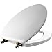 MAYFAIR 144ORA 000 Toilet Seat with Oil Rubbed Bronze Hinges will Never Come Loose, ELONGATE , White