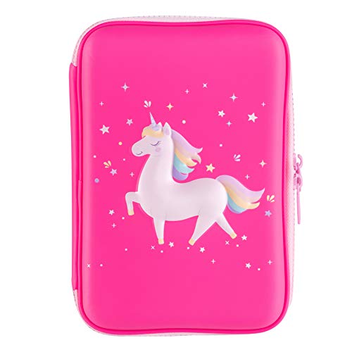 Gooji Unicorn Pencil Case for Girls (Hard Top) Magical 3D Creature, Bright Colored Storage Box | Compact and Portable Home, Classroom, Art Use | for Markers, Pens, Colored Pencils (Pink)