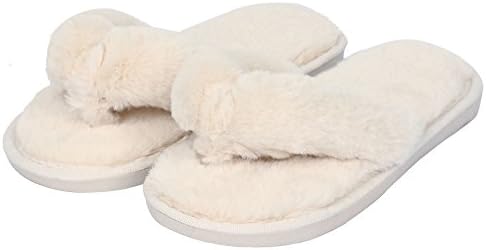Womens Slippers Cozy Short Plush Lining Thong Furry Slippers House/Office Shoes Beige 36/37 Fits Foot length 22.5-23cm