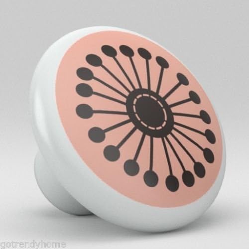 Retro Pink Flower Floral Ceramic knob Pull Kitchen Closet Drawer Handle 1963